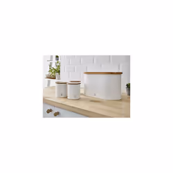 Swan 3 SWKA17513WHTN Nordic Scandi Set of 3 Storage, Tea, Coffee and Sugar Canisters, Cotton White, Steel, Bamboo Lid, One Size