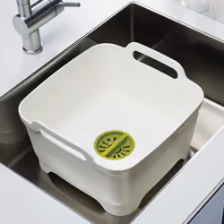 Joseph Joseph Wash & Drain Kitchen Washing Up Bowl with Handles and Draining Plug, 9 Litres, White/Green