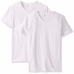 Fruit of the Loom Men's Lightweight Cotton Tees (Short & Long Sleeve)  V-Neck-2 Pack-White  XX-Large