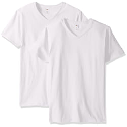 Fruit of the Loom Men's Lightweight Cotton Tees (Short & Long Sleeve)  V-Neck-2 Pack-White  XX-Large
