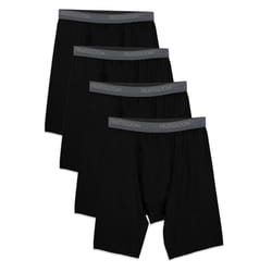 Fruit of the Loom Men's Microfiber Boxer Briefs (Size XXL)  Long Leg-4 Pack-Black  XX-Large