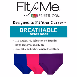 Fruit Of The Loom Womens Fit For Me Plus Size Underwear  Designed To Your Curves  Brief - Breathable Cotton Mesh - Assorted  13 Plus