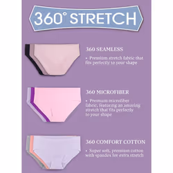 Fruit of the Loom Women's 360 Underwear  High Performance Stretch for Effortless Comfort  Available in Plus Size  Cotton Blend - Hipster - 6 Pack - Co