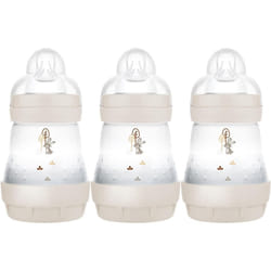 MAM Easy Start Self Sterilising Anti-Colic Baby Bottle 3 Pack (3 x160 ml) with Slow Flow MAM Teats Size 1, Newborn Essentials, Beige (Designs May Vary