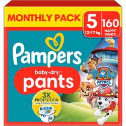 Pampers Baby-Dry Nappy Pants Paw Patrol Edition Size 5, 160 Nappies, 12kg-17kg, with Our 360° Pants Fit to Help Prevent Leak ...