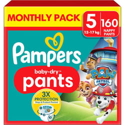 Pampers Baby-Dry Nappy Pants Paw Patrol Edition Size 5, 160 Nappies, 12kg-17kg, with Our 360Â° Pants Fit to Help Prevent Leaks