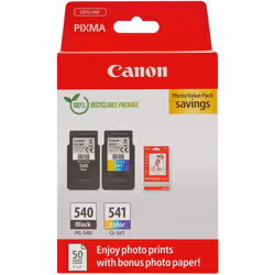 Canon Ink & Paper Multipack - PG-540/CL-541 Genuine Printer Ink Cartridges 2 Pack (1 x Black, 1 x Colour) & 4x6 Photo Paper ( ...