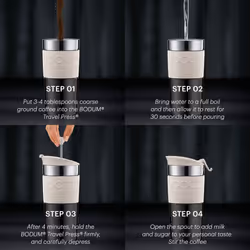 BODUM Travel French Press Coffee Maker, Vacuum, Small, 0.35 L - Off-White