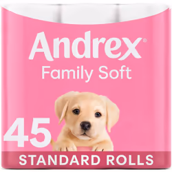 Andrex Family Soft Toilet Tissue 45 Toilet Rolls (Previously Andrex Gentle Clean Toilet Paper), Gentle on your Familys skin B ...