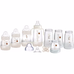 MAM Easy Start Self Sterilising Anti Colic Starter Set, Newborn Bottle Set and Soother, Newborn Essentials, White (Designs Ma ...