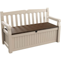 Eden Bench 265L Outdoor 60% recycled Garden Furniture Storage Box Beige & Brown Wood Panel Effect | Fade Free | All Weather Resistant Safe and Secure