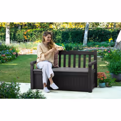Keter Eden Bench 265L Outdoor 60% recycled Garden Furniture Storage Box Graphite & Light Grey  Fade Free | All Weather Resistant