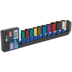 Sealey Ak285 Multi-Coloured Socket Set 10Pc 3/8Sq Drive 6Pt Walldrive Metric