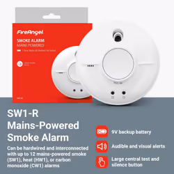 FireAngel Mains Smoke Alarm - SW1-R Mains Powered Optical Smoke Detector with Backup Battery - Wired, Interlinked Smoke Alarms for Home