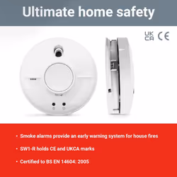 FireAngel Mains Smoke Alarm - SW1-R Mains Powered Optical Smoke Detector with Backup Battery - Wired, Interlinked Smoke Alarms for Home