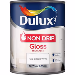 Dulux Non Drip Gloss High Sheen Paint For Wood And Metal - Pure Brilliant White 1.2 5 Litres