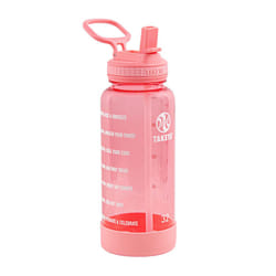 Takeya 32 oz Motivational Water Bottle with Straw Lid with Time Marker  Premium Quality BPA Free Tritan Plastic  Flutter Pink