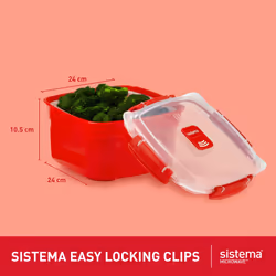 Sistema Microwave Food Steamer with Removable Steamer Basket | Large 3.2 L | Red/Clear