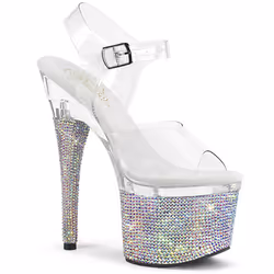 Pleaser Shoes Esteem-708DM, Sandals, Female, Adult, Silver, Transparent, 17.8 cm, Fashion