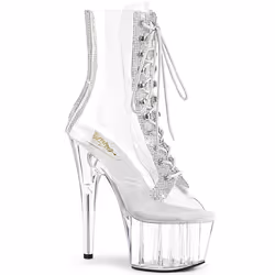 Pleaser Shoes Adore-1021C-2, Boots, Female, Adult, Transparent, Lace-up closure, 17.8 cm