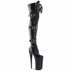Pleaser Shoes Beyond-3028, Boots, Female, Adult, Black, High heel, Lace-up closure