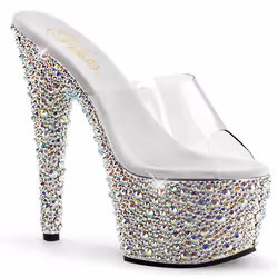 Pleaser Shoes Bejeweled-701MS, Female, Adult, Silver, Transparent, 17.8 cm, Fashion