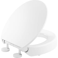 KOHLER 25876-0 Hyten Elevated Quiet-Close Round Toilet Seat  Contoured Seat with Grip-Tight Bumpers  Quick-Attach Hardware  White