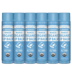 Dr. Bronner's - Organic Lip Balm Naked  .15 ounce  6-Pack - Unscented  Made with Organic Beeswax & Avocado Oil  For Dry Lips  Hands  Chin or Cheeks