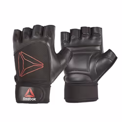 Reebok Leather Weight Lifting Gloves Training Gym Workout - Black, M
