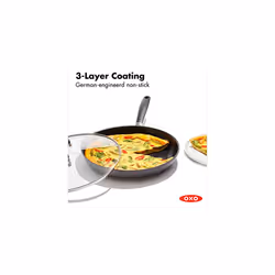 OXO Good Grips 12" Frying Pan Skillet with Lid, 3-Layered German Engineered Nonstick Coating, Stainless Steel Handle with Nonslip Silicone, Black