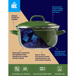 BK Indigo 26cm/5.2 Litre Round Casserole, Green