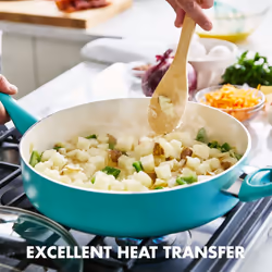 GreenPan Rio Healthy Ceramic Nonstick 5QT Saute Pan Jumbo Cooker with Helper Handle and Lid  PFAS-Free  Dishwasher Safe  Turquoise