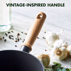 GreenPan Hudson Healthy Ceramic Nonstick  1.6 QT Saucepan Pot  Vintage Wood Inspired Handle  PFAS-Free  Dishwasher Safe  Black
