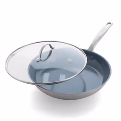 GreenPan Treviso Stainless Steel Healthy Ceramic Nonstick 12"""" Frying Pan Skillet with Lid PFAS-Free Clad Induction Dis ...