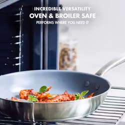 GreenPan Treviso Stainless Steel Healthy Ceramic Nonstick  12"""" Frying Pan Skillet with Lid  PFAS-Free Clad  Induction  Dishwasher Safe  Silver