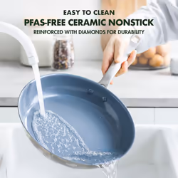 GreenPan Treviso Stainless Steel Healthy Ceramic Nonstick  12"""" Frying Pan Skillet with Lid  PFAS-Free Clad  Induction  Dishwasher Safe  Silver