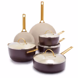 GreenPan Reserve Hard Anodized Healthy Ceramic Nonstick 10 Piece Cookware Pots and Pans Set Gold Handle PFAS-Free Dishwash ...