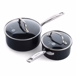 GreenPan Prime Chatham 1QT & 2QT Saucepan Pot Set with Glass Lids Hard Anodized Diamond Infused Ceramic Nonstick PFAS-Free ...