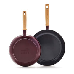 greenPan Hudson Healthy ceramic Nonstick, 95 and 11 Frying Pan Skillet Set, Vintage Wood Inspired Handle, PFAS-Free, Dishwasher Safe, Merlot Red