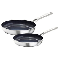 OXO Mira Tri-Ply Stainless Steel PFAS-Free Nonstick  8"""" and 10"""" Frying Pan Skillet Set  Induction  Multi Clad  Dishwasher and Metal Utensil Safe