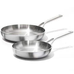 OXO Mira Tri-Ply Stainless Steel  8"""" and 10"""" Frying Pan Skillet Set  Induction  Multi Clad  Dishwasher and Metal Utensil Safe Black