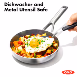 OXO Mira Tri-Ply Stainless Steel  8"""" and 10"""" Frying Pan Skillet Set  Induction  Multi Clad  Dishwasher and Metal Utensil Safe Black