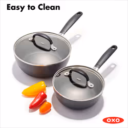 OXO Good Grips 1QT and 2QT Saucepan Pot Set with Lids  3-Layered German Engineered Nonstick Coating  Stainless Steel Handles with Nonslip Silicone  Bl