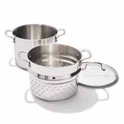 OXO Stainless Steel 8.4QT Multipurpose Boiler Pot with Steamer Insert & Glass Lid Stockpot for Simmering Boiling Steaming ...