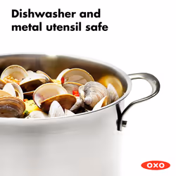OXO Stainless Steel 8.4QT Multipurpose Boiler Pot with Steamer Insert & Glass Lid  Stockpot for Simmering  Boiling  Steaming  Stew  Soup  Pasta  Induc