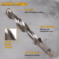 DEWALT DWADTQTR1032 Impact Ready 10-32 UNF Drill Tap  1/4"""" Capacity