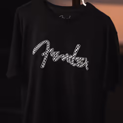 Fender Spaghetti Wavy Checker Logo T-Shirt  100% Cotton  Black  Small