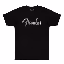 Fender Spaghetti Wavy Checker Logo T-Shirt 100% Cotton Black Large