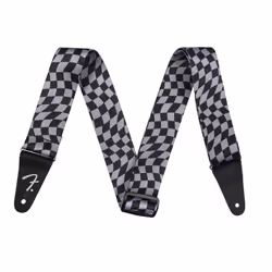 Fender Wavy Checkerboard Polyester Guitar Strap  Adjustable from 34""""-59""""  Leather Ends  Gray