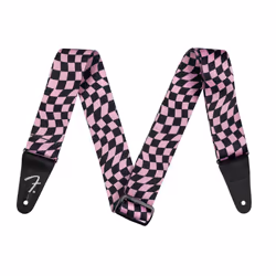 Fender Wavy Checkerboard Polyester Guitar Strap  Adjustable from 34""""-59""""  Leather Ends  Pink
